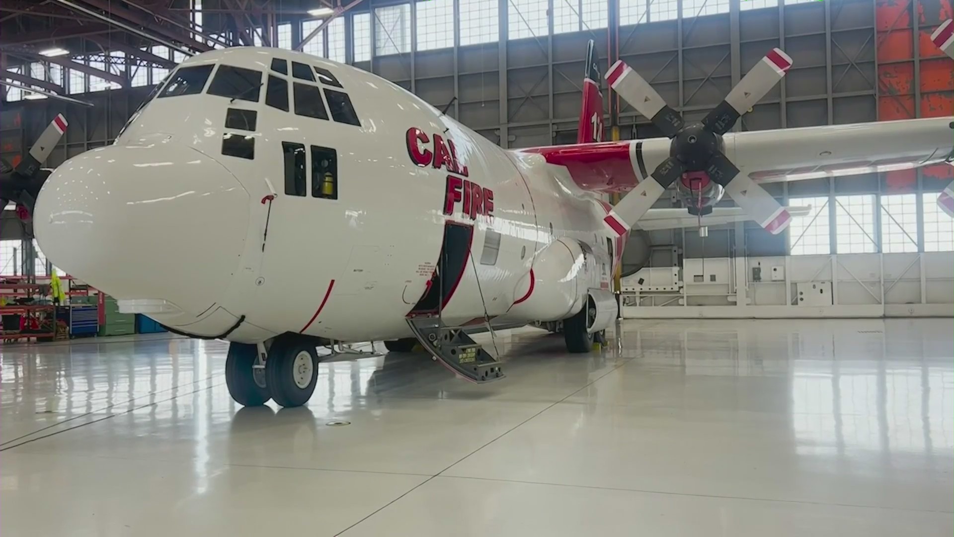 CAL Fire's new C-130 Hercules aircraft is shown at a CAL Fire hangar in Sacramento on April 24, 2025.