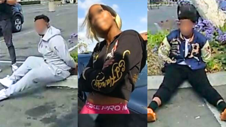 Three suspects are seen in blurred photo provided by the police. They were arrested for a string of retail thefts across Southern California on March 31, 2025. (Irvine Police Department)