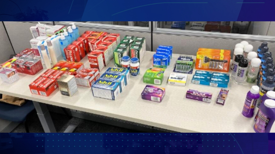 The suspects were found with a large amount of stolen property including health products, beauty products, medication and more on March 31, 2025. (Irvine Police Department)
