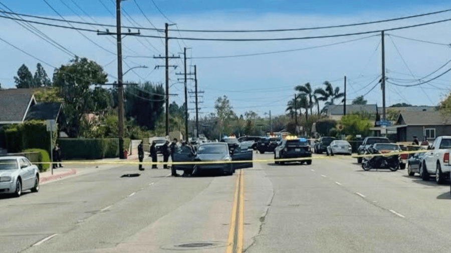 Two teenagers riding a scooter are in critical condition after a wrong-way crash with a Tesla Model Y in Orange on April 1, 2025. (Orange Police Department)