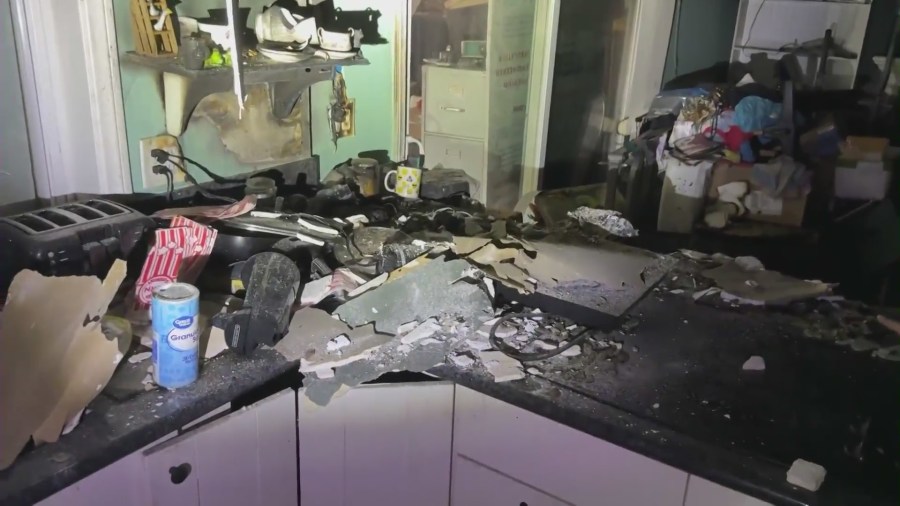 A kitchen appliance sparked a massive fire in Nicole Hunter's Anaheim home. (KTLA)