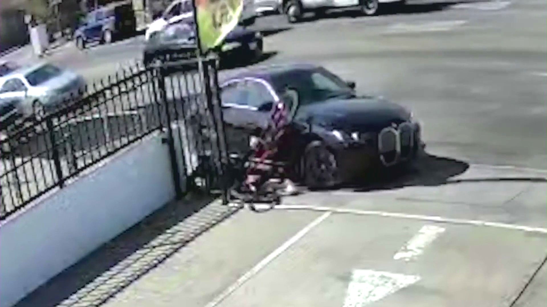 Surveillance cameras captured a hit-and-run driver in a BMW sedan crashing into Sebastian Carillo, 15, as he rode his bicycle on a sidewalk in South Los Angeles on April 7, 2025. (Mariscos El Bigoton)
