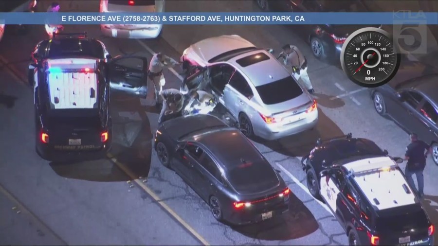 A suspect was arrested in Huntington Park after leading officers on a high-speed chase through Los Angeles County on April 19, 2025. (KTLA)