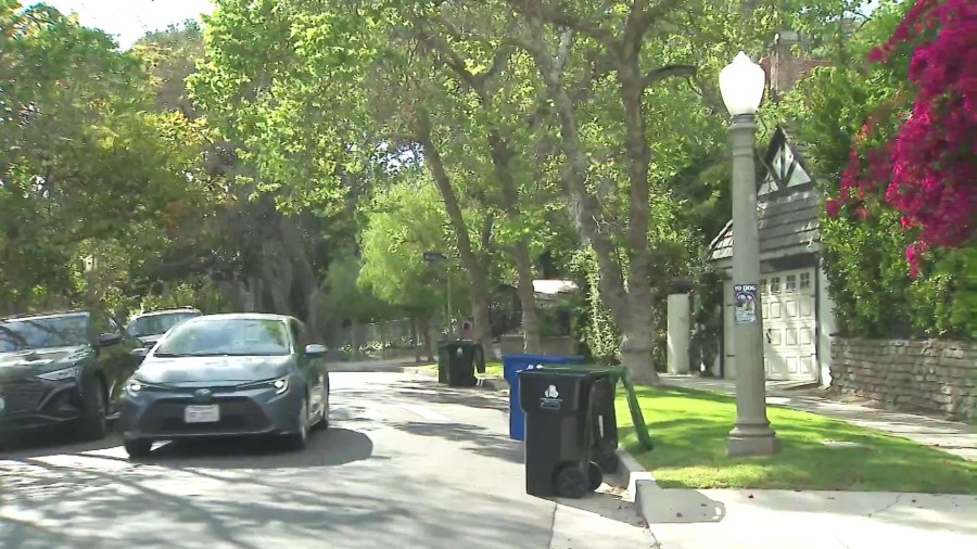 One of the Los Feliz neighborhood streets is seen in daylight. (KTLA)