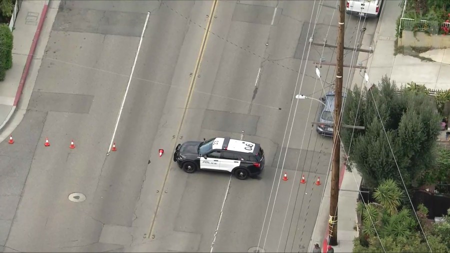 Two teenagers riding a scooter are in critical condition after a wrong-way crash with a Tesla Model Y in Orange on April 1, 2025. (KTLA)