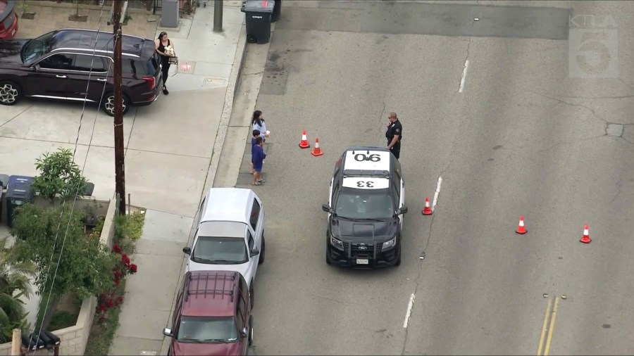 Two teenagers riding a scooter are in critical condition after a wrong-way crash with a Tesla Model Y in Orange on April 1, 2025. (KTLA)