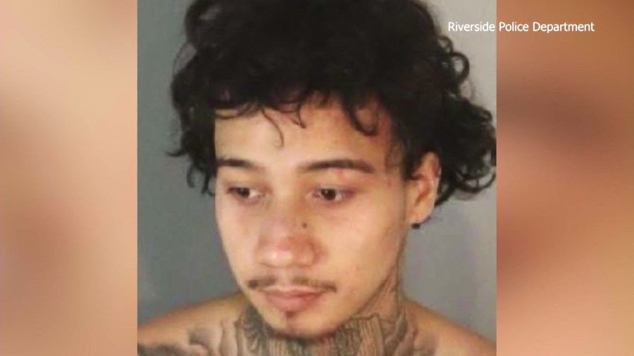 The suspect, Isaac Isaiah Villalba, 19, of Redlands, is shown in this mug shot provided by the Riverside Police Department on April 17, 2025.