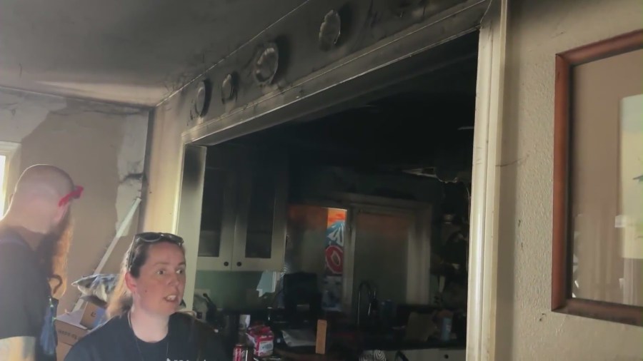 A kitchen appliance sparked a massive fire in Nicole Hunter's Anaheim home. (KTLA)