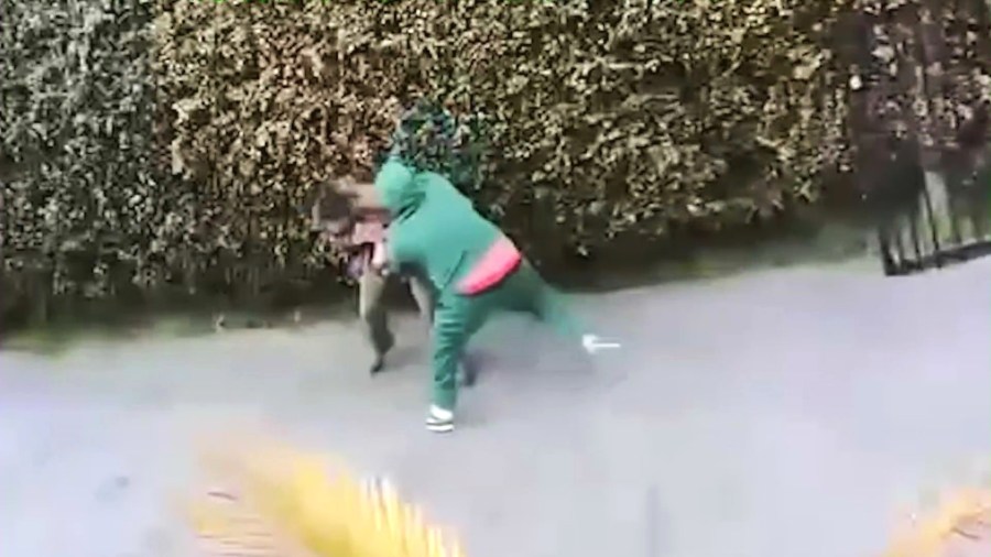 Surveillance video captured the moment a suspect ran up to Javier Ibarra outside his Inglewood home and began violently punching and beathing him while yelling racial slurs on April 15, 2025. (Inglewood Police Department)