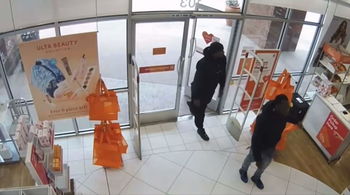 Surveillance video captured the suspects ransacking an Ulta Beauty store in Corona and escaping with thousands of dollars worth of merchandise on April 15, 2025. (Corona Police Department)