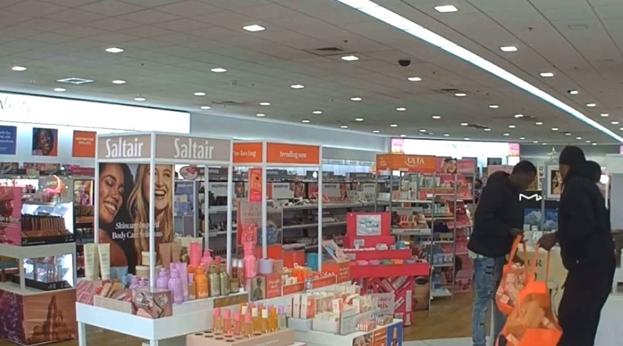 Surveillance video captured the suspects ransacking an Ulta Beauty store in Corona and escaping with thousands of dollars worth of merchandise on April 15, 2025. (Corona Police Department)