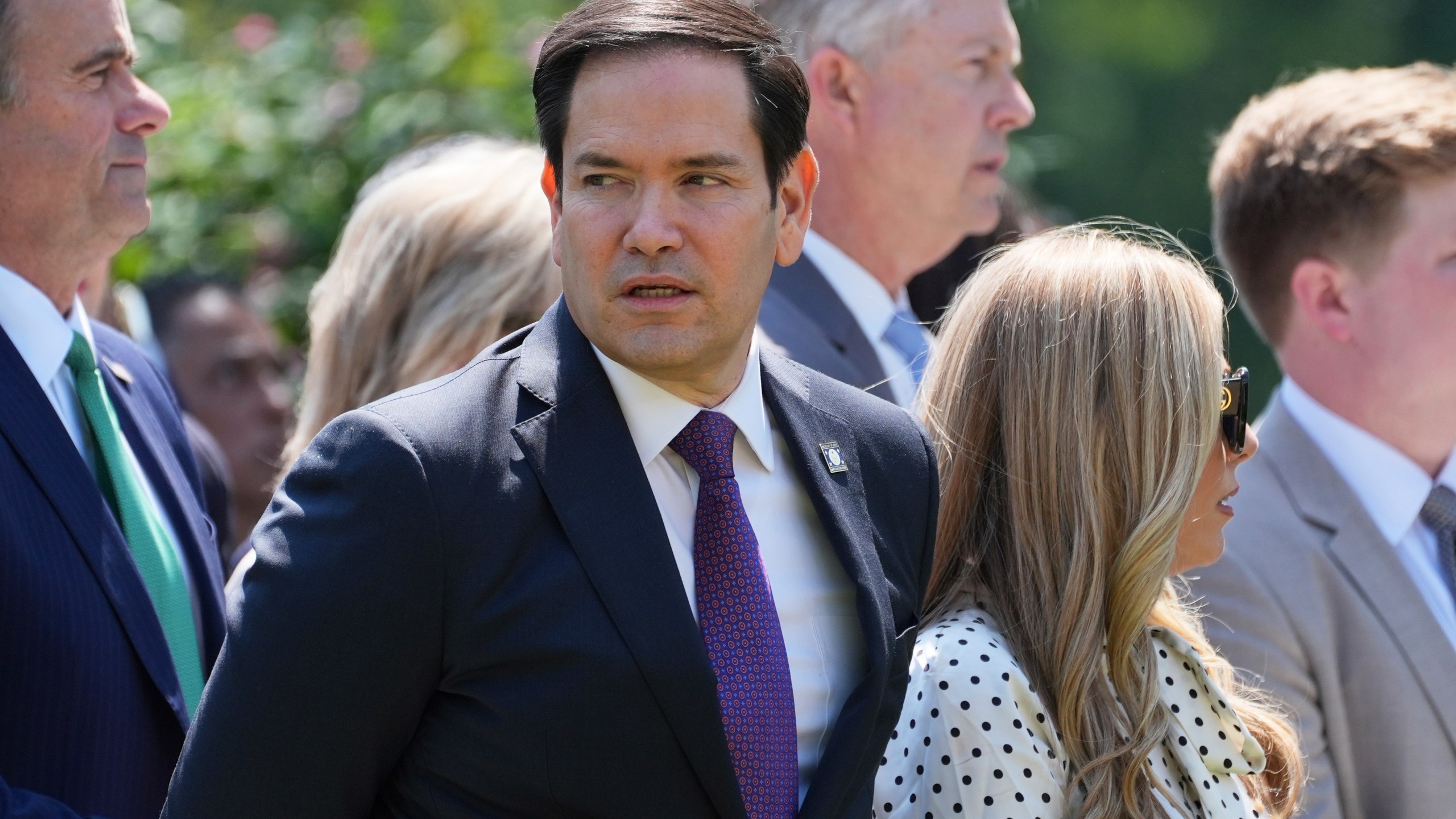 Secretary of State Marco Rubio attends a National Day of Prayer event in the Rose Garden of the White House, Thursday, May 1, 2025, in Washington. (AP Photo/Evan Vucci)