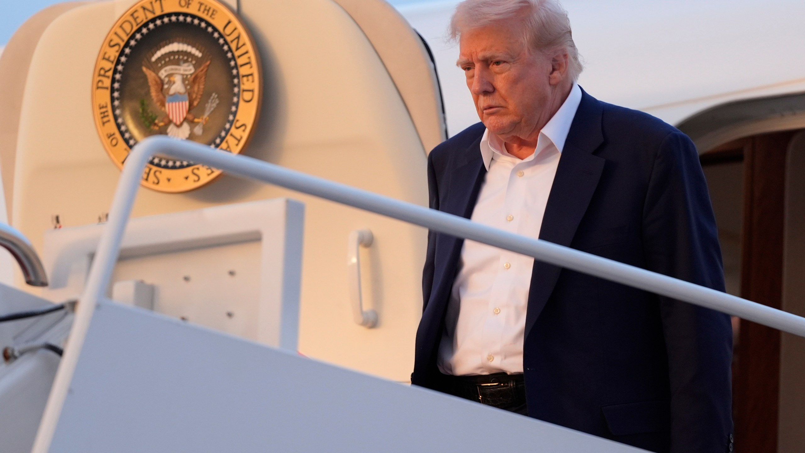 President Donald Trump arrives on Air Force One at Joint Base Andrews, Md., Sunday, May 4, 2025. (AP Photo/Manuel Balce Ceneta)