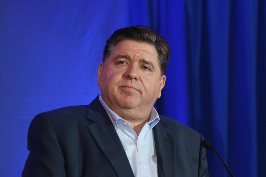 FILE - Illinois Gov. JB Pritzker speaks during the McIntyre-Shaheen 100 Club Dinner, Sunday April 27, 2025, in Manchester, N.H. (AP Photo/Reba Saldanha, File)