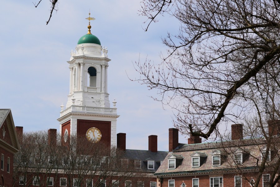 Spring buds appear on a tree near Eliot House, rear, at Harvard University, Tuesday, April 15, 2025, in Cambridge, Mass. (AP Photo/Charles Krupa)