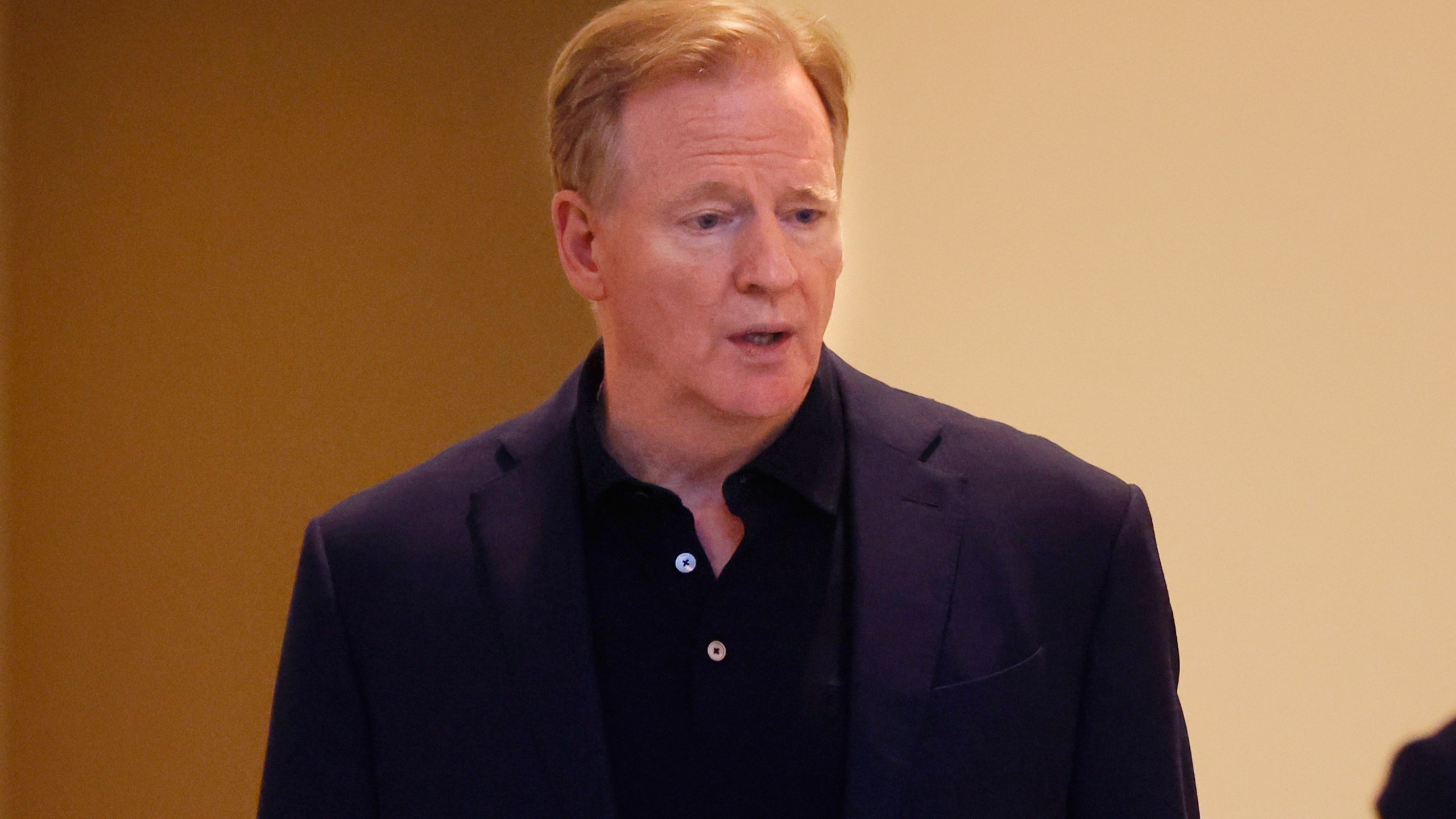 NFL commissioner Roger Goodell arrives at the NFL football owners meeting, Wednesday, May 21, 2025, in Eagan, Minn. (AP Photo/Bruce Kluckhohn)