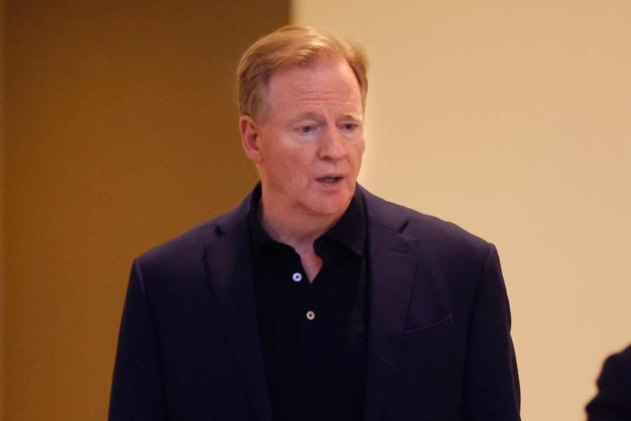 NFL commissioner Roger Goodell arrives at the NFL football owners meeting, Wednesday, May 21, 2025, in Eagan, Minn. (AP Photo/Bruce Kluckhohn)