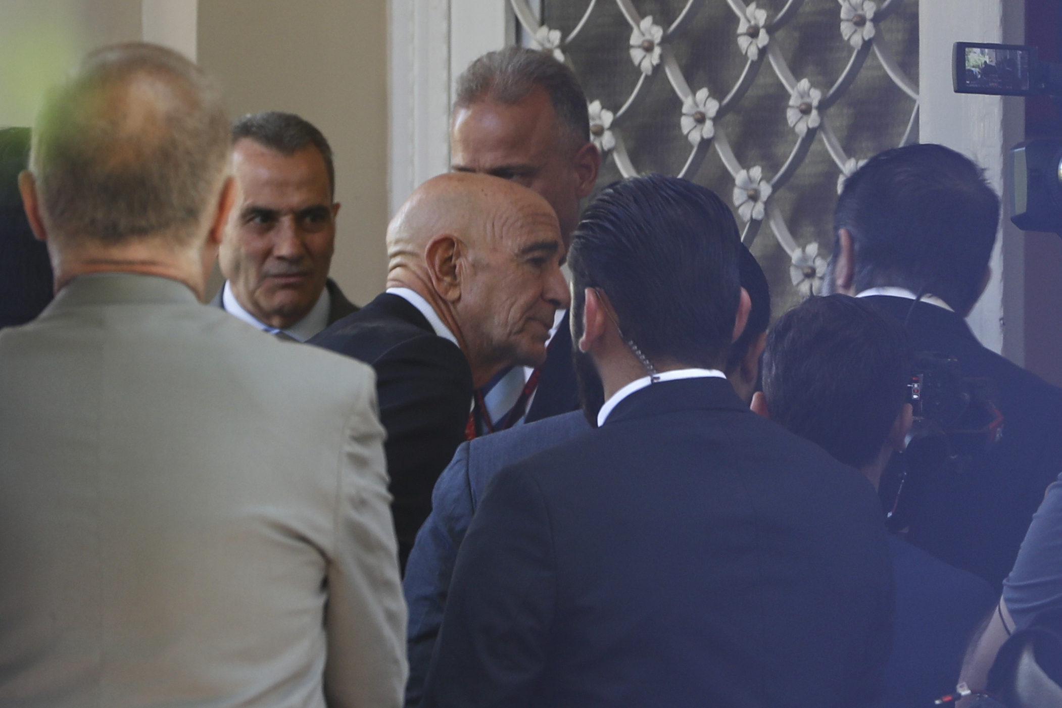 U.S. Ambassador to Turkey and Special Envoy to Syria Tom Barrack, center, arrives to inaugurate the long-shuttered U.S. ambassador's residence in Damascus, Syria, Thursday, May 29, 2025. (AP Photo/Omar Sanadiki)