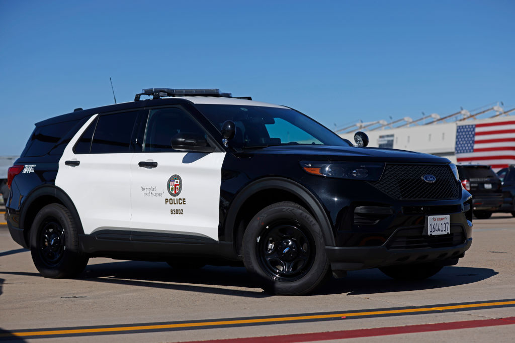 A Los Angeles Police Department patrol vehicle is displayed. (Photo by Kevin Carter/Getty Images)