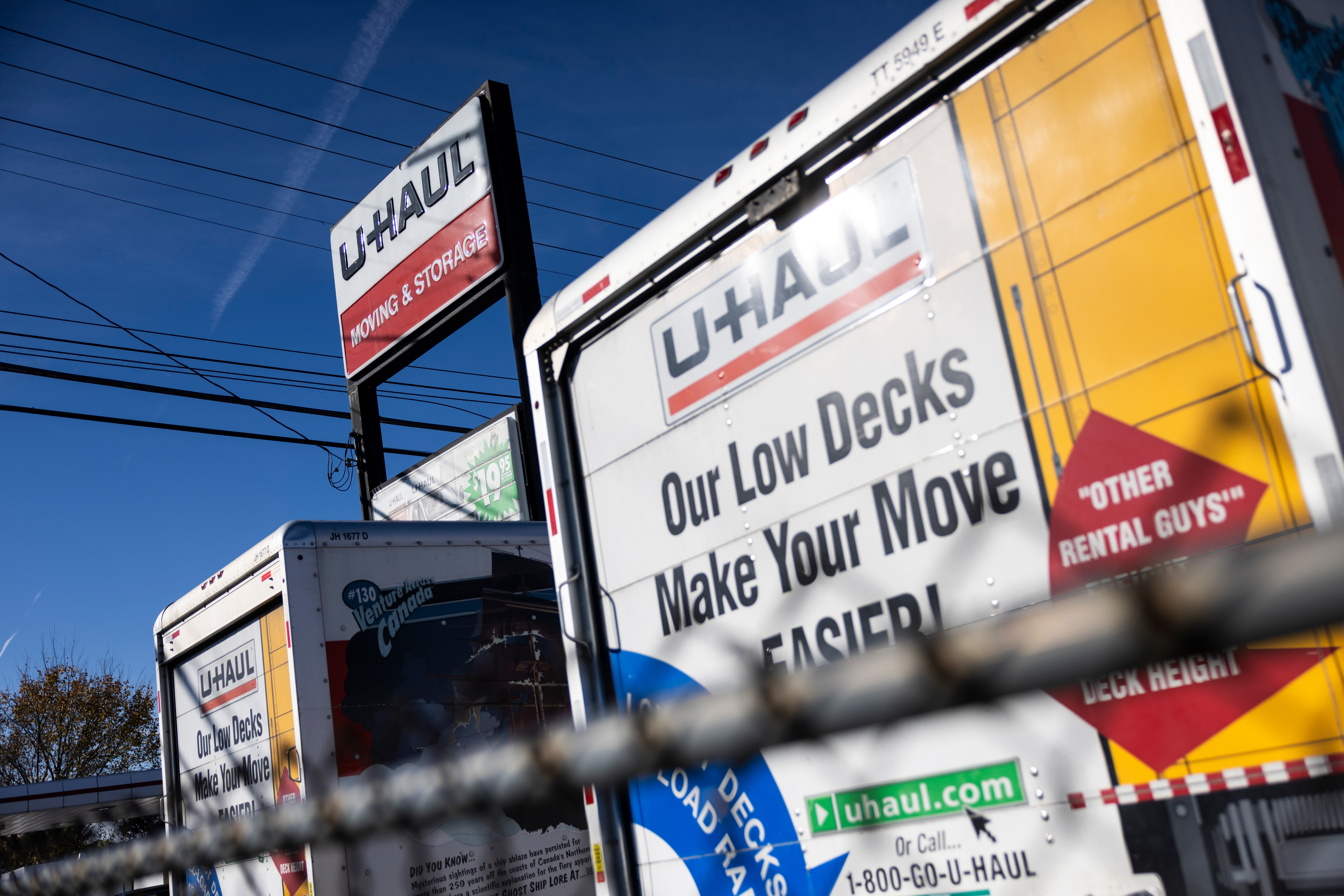 u-haul trucks parked in a parking lot