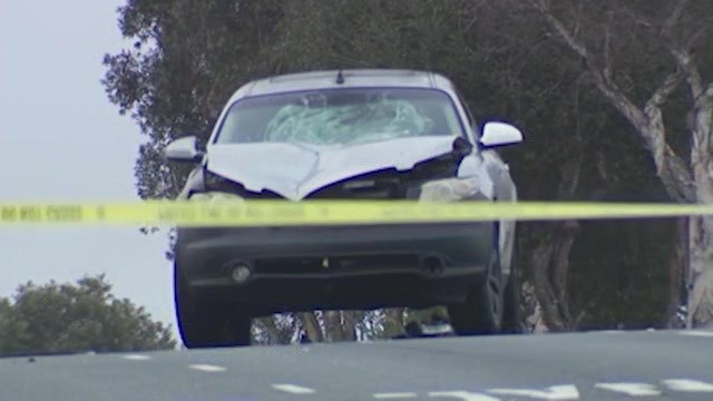 The suspect's vehicle seen after the deadly Manhattan Beach crash on May 4, 2025. (KTLA)