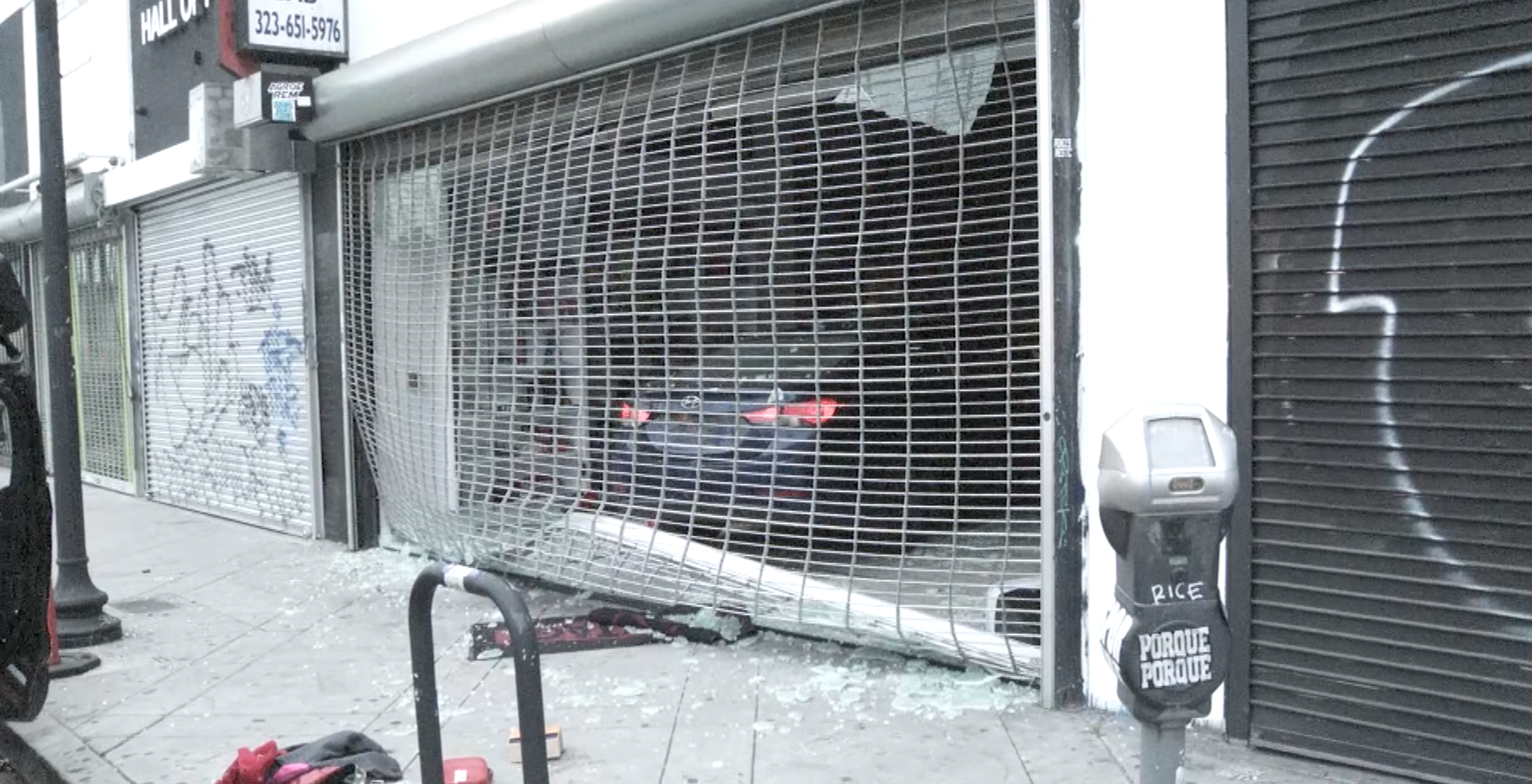 Solestage, a popular sneaker shop known for its appearances on a Complex series, was hit by smash-and-grab burglars on Friday, May 16, 2025. (KTLA)