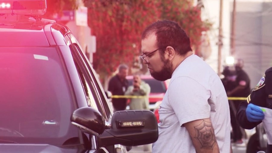 A man in a vehicle that matched the shooting suspect's description was taken into custody in the Pico-Union neighborhood on May 2, 2025. (KTLA)