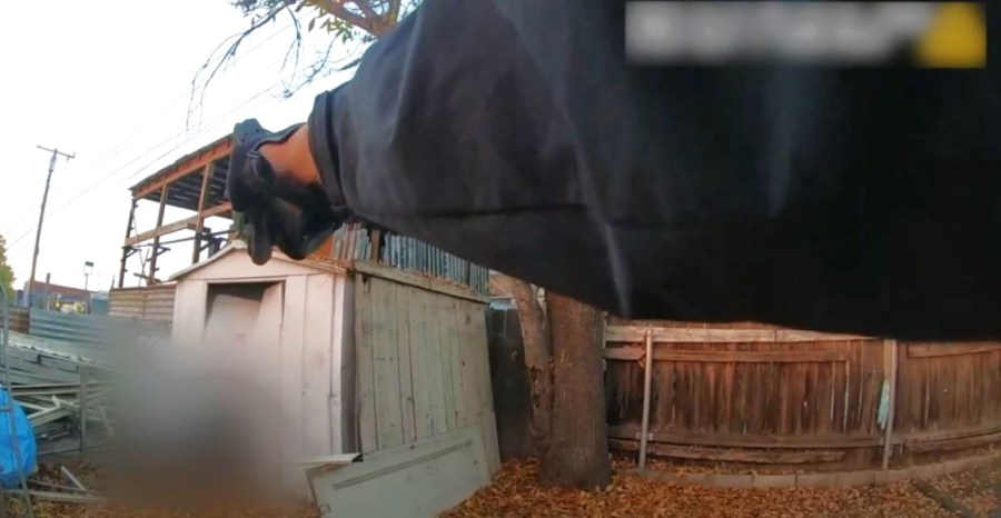 Body cam footage shows a San Bernardino motor officer fatally shooting Robert Brown after a foot pursuit on Dec. 27, 2023. (San Bernardino Police Department)