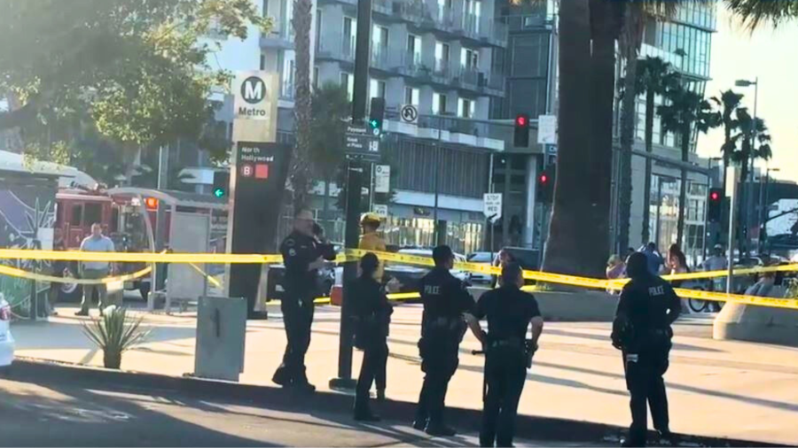 Three people were hospitalized after a violent stabbing and shooting outside a Metro station in North Hollywood on May 31, 2025. (Citizen)