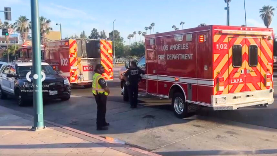Three people were hospitalized after a violent stabbing and shooting outside a Metro station in North Hollywood on May 31, 2025. (Citizen)