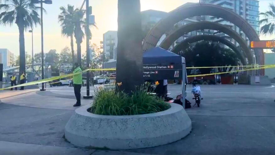 Three people were hospitalized after a violent stabbing and shooting outside a Metro station in North Hollywood on May 31, 2025. (Citizen)