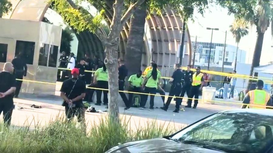 Three people were hospitalized after a violent stabbing and shooting outside a Metro station in North Hollywood on May 31, 2025. (Citizen)