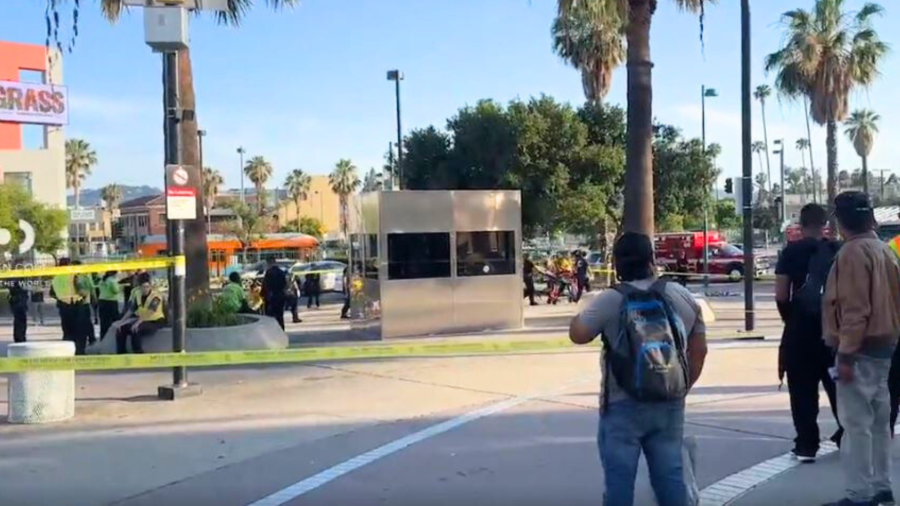 Three people were hospitalized after a violent stabbing and shooting outside a Metro station in North Hollywood on May 31, 2025. (Citizen)