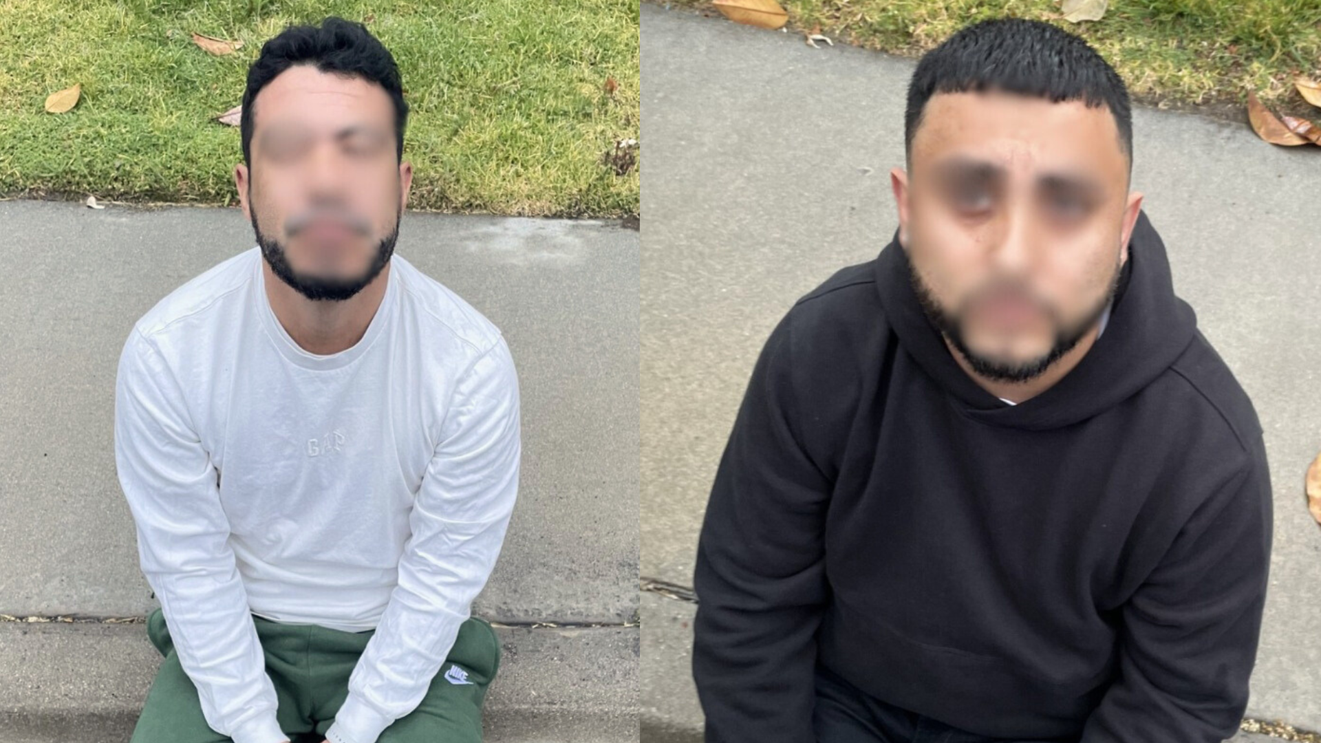 Police provided blurred photos of the suspects — Cristian Hernandez Jaramillo, 36, and David Zamir Zuarez Ramos, 28, both Ontario residents — after a retail theft arrest on May 3, 2025. (Irvine Police Department)