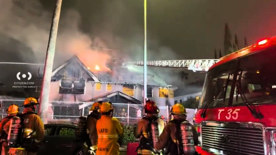 L.A. Fire Department crews demolished a vacant home that neighbors said was taken over by squatters in Hollywood after a massive fire destroyed the property on May 1, 2025. (Citizen)