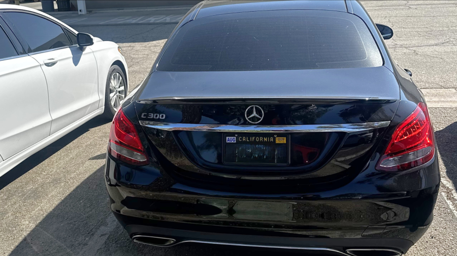 The suspect's black Mercedes-Benz C300 sedan. (Riverside Police Department)