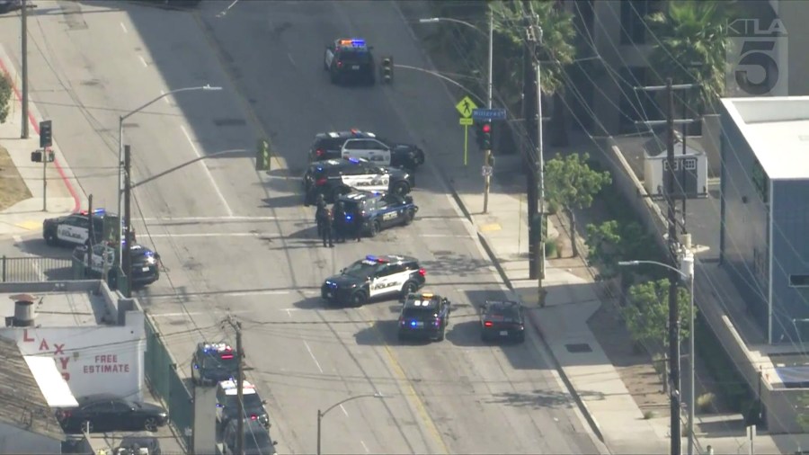 Two people were hospitalized after a shooter opened fire at Spartan College of Aeronautics and Technology in Inglewood on May 2, 2025. (KTLA)