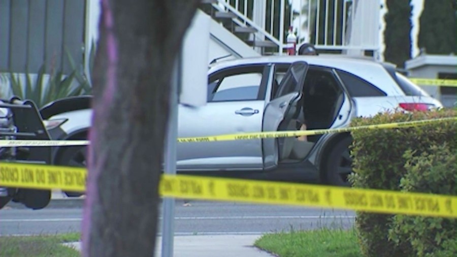 The suspect's vehicle seen after the deadly Manhattan Beach crash on May 4, 2025. (KTLA)