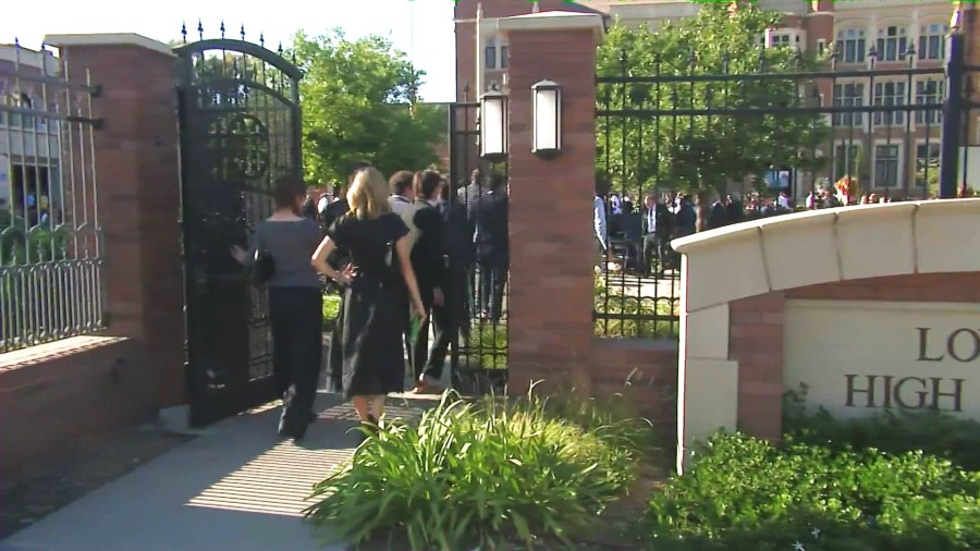 Hundreds of friends, family, classmates, and community members attended a public memorial event held at Loyola High School to honor Braun Levi on May 10, 2025. (KTLA)