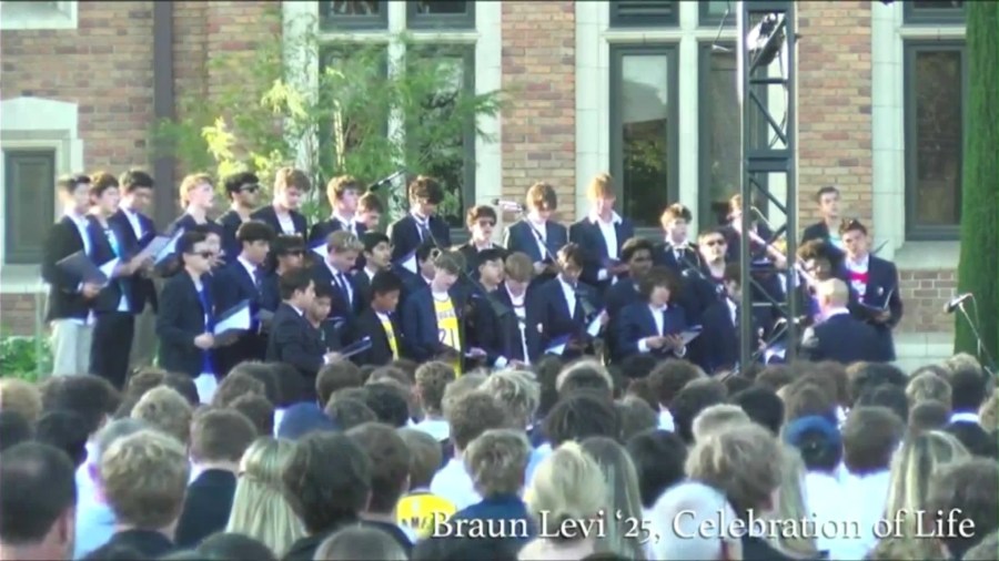 A choir of students sang at a public memorial event held at Loyola High School to honor Braun Levi on May 10, 2025. (Levi Family)