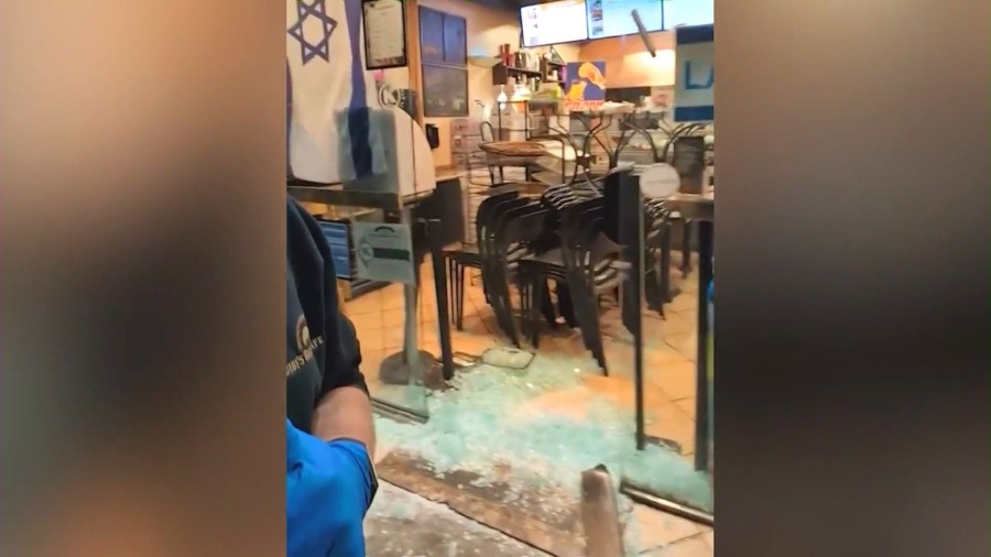 The front door was shattered during a break-in at Bibi's Bakery and Cafe on May 1, 2025. (Bibi's Bakery and Cafe)
