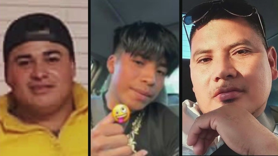 From left: Edwin Juarez, Johnny Garcia, and Jesus Domingo Ros are seen in photos provided by their families.