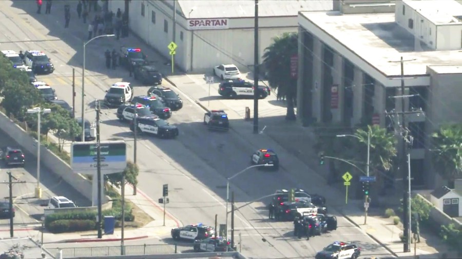 Two people were hospitalized after a shooter opened fire at Spartan College of Aeronautics and Technology in Inglewood on May 2, 2025. (KTLA)