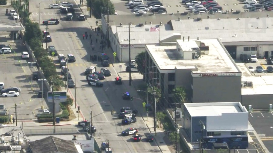 Two people were hospitalized after a shooter opened fire at Spartan College of Aeronautics and Technology in Inglewood on May 2, 2025. (KTLA)