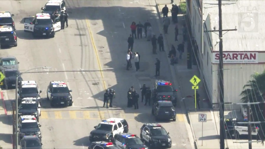 Two people were hospitalized after a shooter opened fire at Spartan College of Aeronautics and Technology in Inglewood on May 2, 2025. (KTLA)