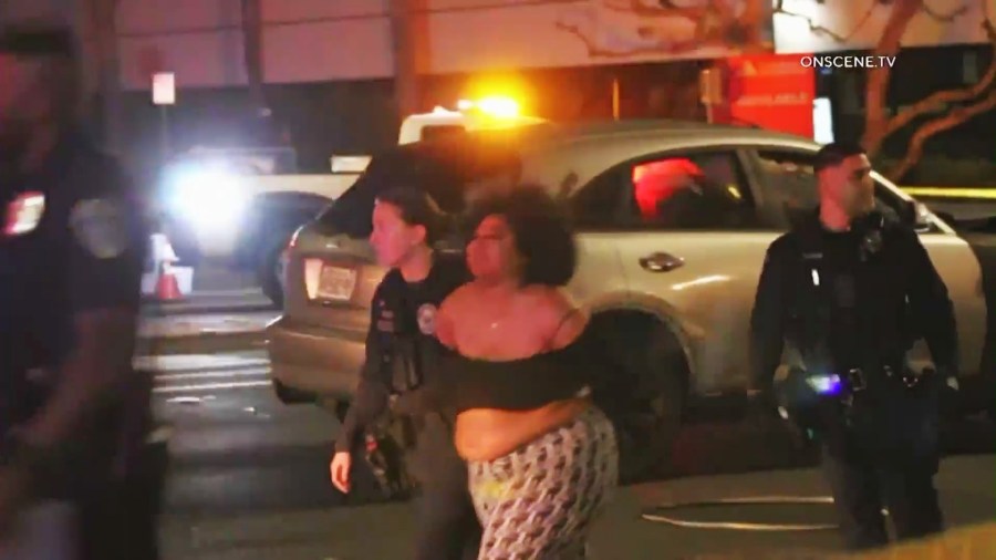 The 33-year-old suspect being taken into custody after a deadly Manhattan Beach crash on May 4, 2025. (OnScene.TV)
