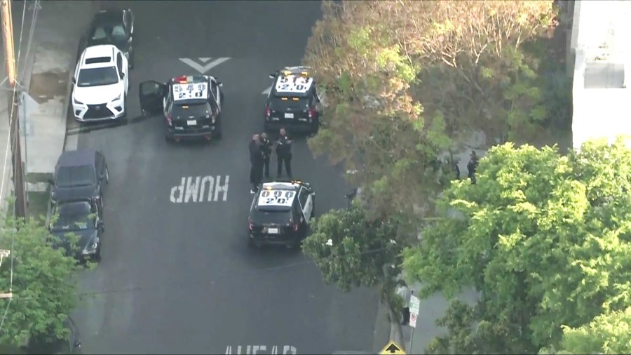 A man in a vehicle that matched the shooting suspect's description was taken into custody in the Pico-Union neighborhood on May 2, 2025. (KTLA)