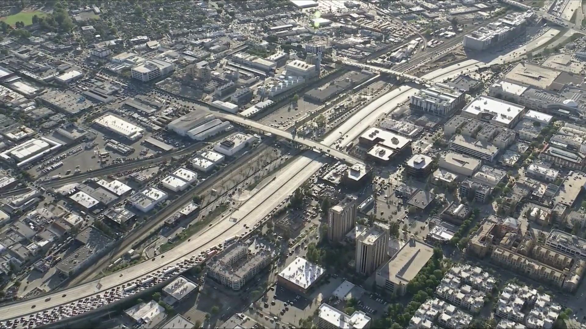 Traffic was backed up for miles due to police activity on the 5 Freeway in Burbank on May 9, 2025. (KTLA)