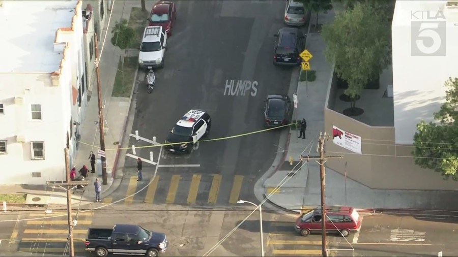 A man in a vehicle that matched the shooting suspect's description was taken into custody in the Pico-Union neighborhood on May 2, 2025. (KTLA)