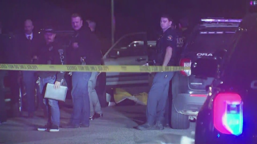 The scene of a fatal shooting in the city of Orange on May 6, 2025. (KTLA)